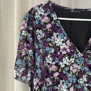 Floral V-Neck Dress with Ruffle Sleeves